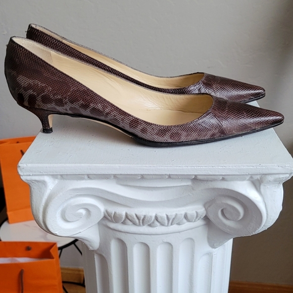 Jimmy Choo pointed toe Amelia kitten heel snake embossed multi leather low pump - Picture 10 of 14